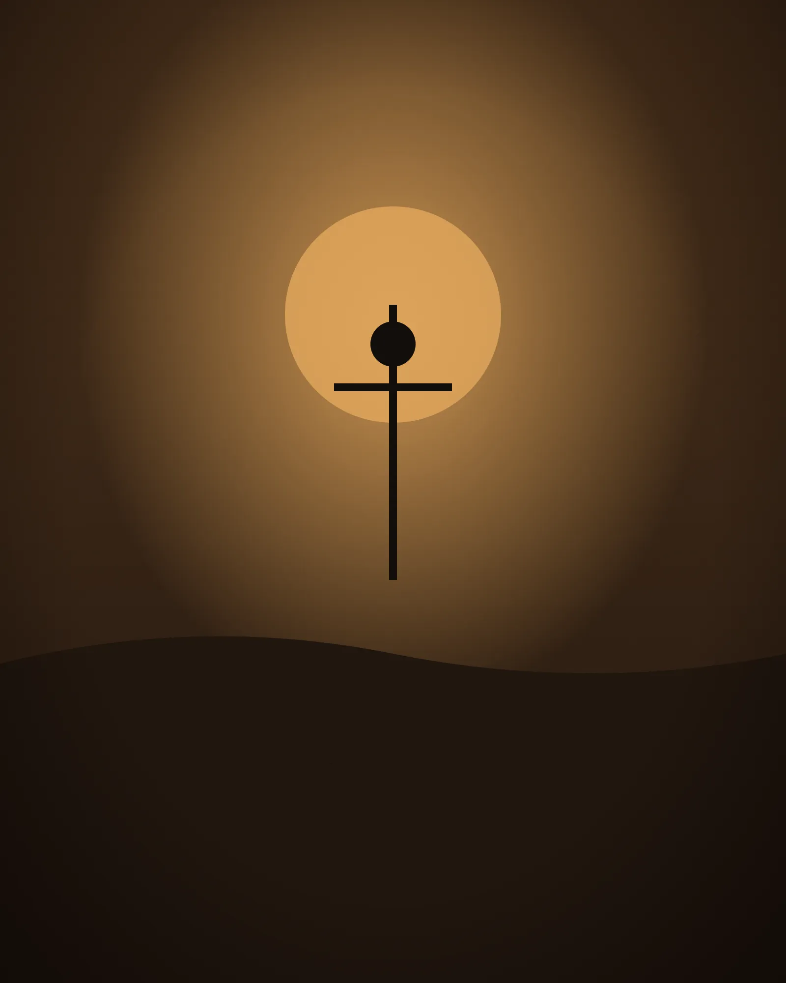 Demo placeholder — a wicker figure standing against an amber sky at dusk.